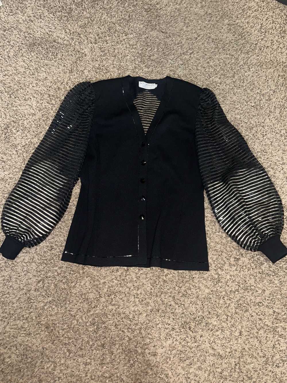 St. John Knit/ Sheer Bubble Sleeve Elegant Sweater, Cardigan Size 12